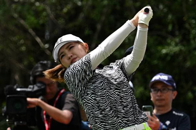 (240301) -- SINGAPORE, March 1, 2024 -- Furue Ayaka of Japan competes during the second day of the HSBC Women s World Championship, WM, Weltmeisterschaft held in Singapore s Sentosa Golf Club on March 1, 2024. (Photo by Then Chih Wey Xinhua) (SP)SINGAPORE-GOLF-WOMEN S WORLD CHAMPIONSHIP XinxJiapo 