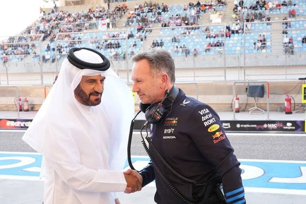 Formula 1 Gulf Air Bahrain Grand Prix 2024 01 03 2024, Bahrain International Circuit, Sakhir, Formula 1 Gulf Air Bahrain Grand Prix 2024 ,pictured Team Principal Christian Horner Oracle Red Bull Racing welcomes FIA President Mohammed bin Sulayem nordphotoxGmbHx xBratic nph00250