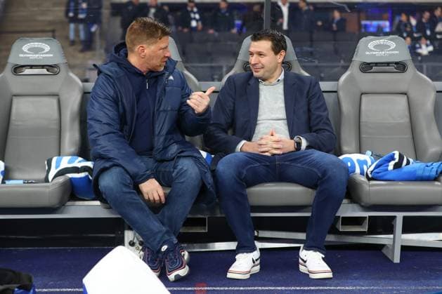 01 03 2024, xtgx, Soccer 2 Bundesliga, Hertha BSC Berlin Holstein Kiel emspor, f l Andreas Zecke Neuendorf Hertha, Head of Licensing Benjamin Weber Hertha, Sports Director DFL DFB REGULATIONS PROHIBIT ANY USE OF PHOTOGRAPHS as IMAGE SEQUENCES and or QUASI VIDEO Berlin