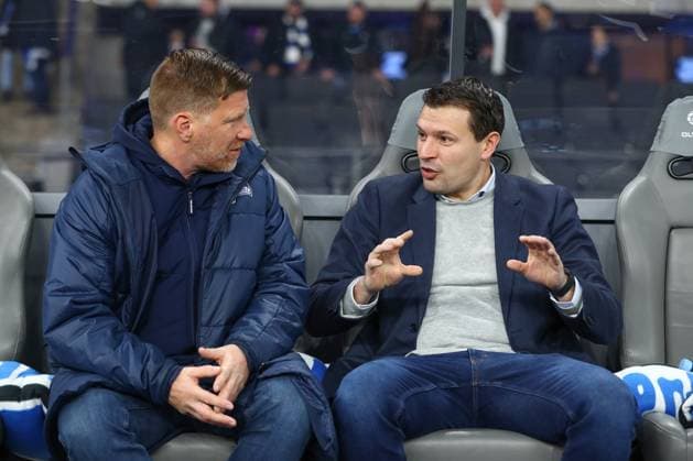 01 03 2024, xtgx, Soccer 2 Bundesliga, Hertha BSC Berlin Holstein Kiel emspor, f l Andreas Zecke Neuendorf Hertha, Head of Licensing Benjamin Weber Hertha, Sports Director DFL DFB REGULATIONS PROHIBIT ANY USE OF PHOTOGRAPHS as IMAGE SEQUENCES and or QUASI VIDEO Berlin