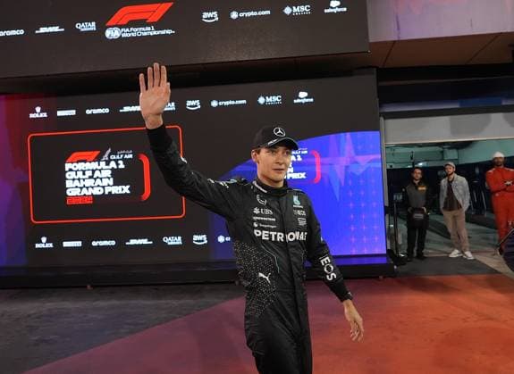 01 03 2024, Bahrain International Circuit, Sakhir, Formula 1 Gulf Air Bahrain Grand Prix 2024 ,in the picture George Russell GBR , Mercedes AMG Petronas Formula One Team is happy about his 3rd starting position Sakhir Bahrain International Circuit Bahrain eu-images-506