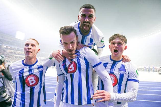 01 03 2024, xtgx, Fußball 2 Bundesliga, Hertha BSC Holstein Kiel emspor, v l Haris Tabakovic Hertha, 25 Jubel, Torjubel, jubelt ueber das Tor, celebrate the goal, celebration DFL DFB REGULATIONS PROHIBIT ANY USE OF PHOTOGRAPHS as IMAGE SEQUENCES and or QUASI VIDEO Berlin
