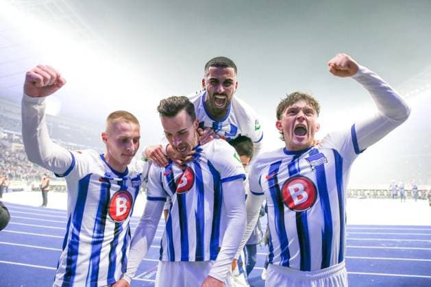 01 03 2024, xtgx, Fußball 2 Bundesliga, Hertha BSC Holstein Kiel emspor, v l Haris Tabakovic Hertha, 25 Jubel, Torjubel, jubelt ueber das Tor, celebrate the goal, celebration DFL DFB REGULATIONS PROHIBIT ANY USE OF PHOTOGRAPHS as IMAGE SEQUENCES and or QUASI VIDEO Berlin