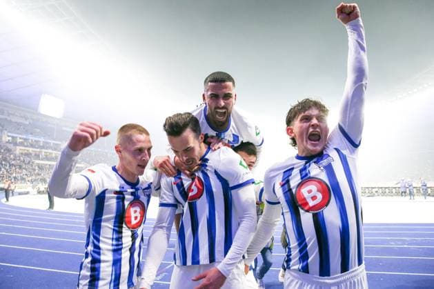 01 03 2024, xtgx, Fußball 2 Bundesliga, Hertha BSC Holstein Kiel emspor, v l Haris Tabakovic Hertha, 25 Jubel, Torjubel, jubelt ueber das Tor, celebrate the goal, celebration DFL DFB REGULATIONS PROHIBIT ANY USE OF PHOTOGRAPHS as IMAGE SEQUENCES and or QUASI VIDEO Berlin