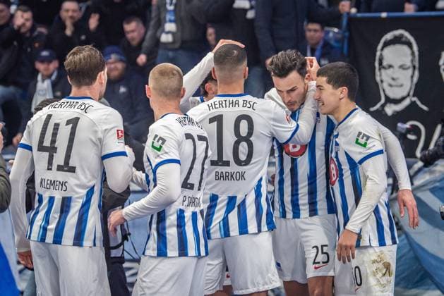 2 Soccer Bundesliga, Hertha BSC vs Holstein Kiel Berlin, 01 03 2024 Cheers for 1 0 by Haris Tabakovic Hertha BSC, 25 , Ibrahim Maza Hertha BSC, 30 2 Soccer Bundesliga, Hertha BSC vs Holstein Kiel, Olympiastadion, Berlin, 01 03 2024 DFL REGULATIONS PROHIBIT ANY USE OF PHOTOGRAPHS AS IMAGE SEQUENCES AND OR QUASI VIDEO Copyright: xBEAUTIFULxSPORTS LucianoxLimax