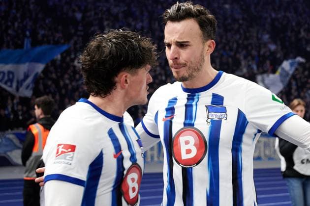 Haris Tabakovic Hertha BSC, 25 , Fabian Reese Hertha BSC, 11 , cheers after goal, 1 0, GER, Hertha BSC vs Holstein Kiel, Soccer Men, 2 Bundesliga, Season 2023 2024, Matchday 24, 01 03 2024 DFL REGULATES PROHIBIT ANY USE OF PHOTOGRAPHS AS IMAGE SEQUENCES AND OR QUASI VIDEO GER, Hertha BSC vs Holstein Kiel, Mens football, Bundesliga 2, Season 2023 2024, Matchday 24, 01 03 2024 Berlin Copyright: xEibner-Pressefotox xClaudiusxRaux EP_CRH