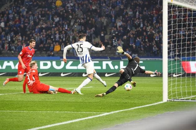 01 03 2024, xtgx, Soccer 2 Bundesliga, Hertha BSC Berlin Holstein Kiel emspor, v l Goal to 2 0 by Haris Tabakovic Hertha, 25 DFL DFB REGULATIONS PROHIBIT ANY USE OF PHOTOGRAPHS as IMAGE SEQUENCES and or QUASI VIDEO Berlin