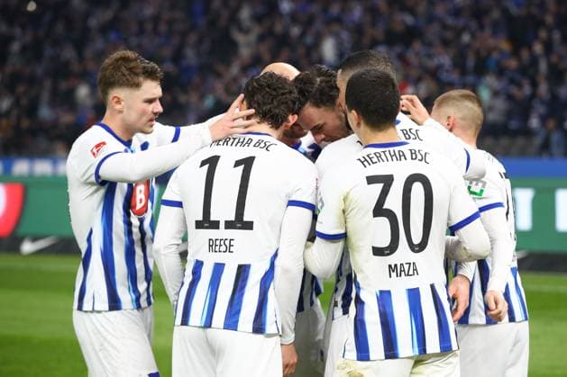 01 03 2024, xtgx, Soccer 2 Bundesliga, Hertha BSC Berlin Holstein Kiel emspor, v l jubilation after the 2 0 by Haris Tabakovic Hertha, 25 DFL DFB REGULATIONS PROHIBIT ANY USE OF PHOTOGRAPHS as IMAGE SEQUENCES and or QUASI VIDEO Berlin