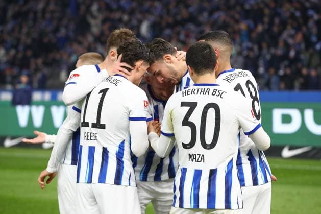 01 03 2024, xtgx, Soccer 2 Bundesliga, Hertha BSC Berlin Holstein Kiel emspor, v l jubilation after the 2 0 by Haris Tabakovic Hertha, 25 DFL DFB REGULATIONS PROHIBIT ANY USE OF PHOTOGRAPHS as IMAGE SEQUENCES and or QUASI VIDEO Berlin