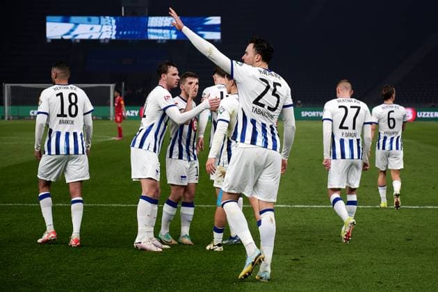 Hertha BSC Berlin celebrates a goal for 2 0, by Haris Tabakovic Hertha BSC, 25 , GER, Hertha BSC vs Holstein Kiel, Soccer Men, 2 Bundesliga, Season 2023 2024, Matchday 24, 01 03 2024 DFL REGULATES PROHIBIT ANY USE OF PHOTOGRAPHS AS IMAGE SEQUENCES AND OR QUASI VIDEO GER, Hertha BSC vs Holstein Kiel, Soccer men, 2 Bundesliga, Season 2023 2024, 24 Matchday, 01 03 2024 Berlin Copyright: xEibner-Pressefotox xClaudiusxRaux EP_CRH