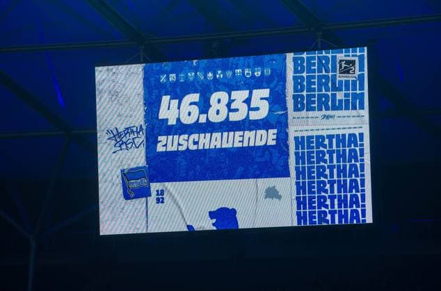 Soccer, Men, Season 2023 2024, 2 Bundesliga 24 Matchday , Hertha BSC Holstein Kiel, Scoreboard with number of spectators 46835, 01 03 2024, Copyright: xSebastianxRäppold MatthiasxKochx