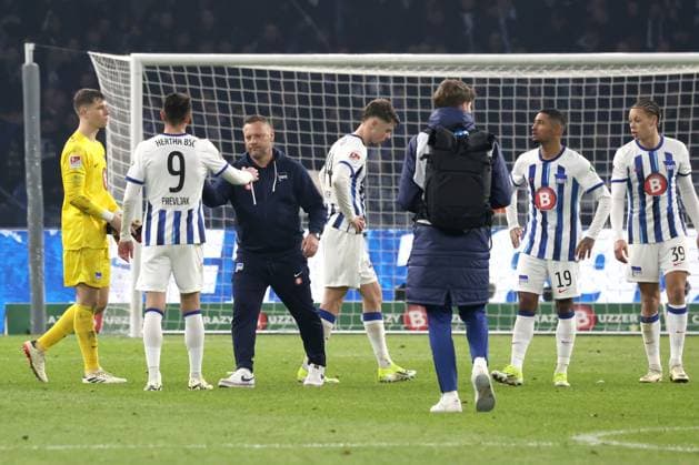 DEU, DFL, 2 FBL, Hertha BSC vs Holstein Kiel, 01 03 2024, Berliner Olympiastadion, Berlin, DEU, DFL, 2 FBL, Hertha BSC vs Holstein Kiel, im Bild Cheftrainer Pal Dardai Hertha BSC Berlin , Hertha Spielerkreis DFL regulations prohibit any use of Photographs as image sequences and or quasi video Foto Juergen Engler nordphoto GmbH nordphotoxGmbHx xEngler nph00076