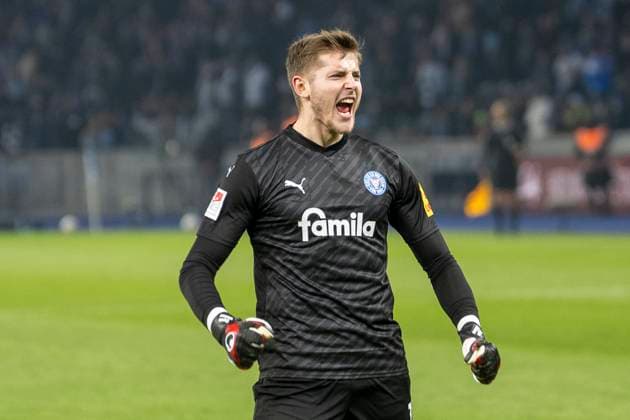 Timon Weiner Holstein Kiel, 01 celebrates the goal to 2 2 Soccer 2 Bundesliga, Season 2023 2024, 24 Matchday, Hertha BSC Holstein Kiel on 01 03 2024 at the Olympiastadion in Berlin Important notice According to the regulations of the DFL German Football League or the DFB German Football Association, it is prohibited to use or have used photographs taken in the stadium and or of the match in the form of sequential images and or video-like photo series Foto Kirchner Media TH Copyright: xKirchner-Media THx