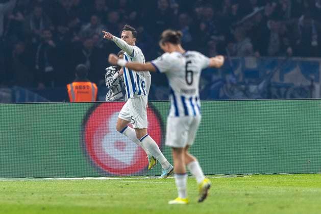 Haris Tabakovic Hertha BSC Berlin, 25 celebrates his goal for 2 0 Soccer 2 Bundesliga, Season 2023 2024, 24 Matchday, Hertha BSC Holstein Kiel on 01 03 2024 at the Olympiastadion in Berlin Important notice According to the regulations of the DFL German Football League or the DFB German Football Association, it is prohibited to use or have used photographs taken in the stadium and or of the match in the form of sequential images and or video-like photo series Foto Kirchner Media TH Copyright: xKirchner-Media THx