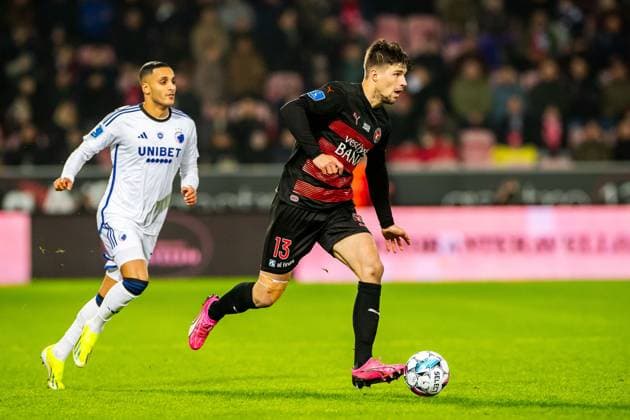 240301 Adam Gabriel of Midtjylland during the Superligan football match between Midtjylland and FC Copenhagen on March 1, 2024 in Herning Photo Johnny Pedersen Fodboldbilleder BILDBYRAN COP 152 XY0021 fotboll superligan midtjylland köpenhamn bbeng fc Copenhagen football  Copyright: JOHNNYxPEDERSEN BB240301ZP012