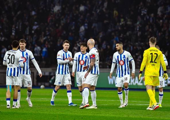 Soccer 2 Bundesliga, Hertha BSC Holstein Kiel 01 03 2024, xdanx, Soccer 2 Bundesliga, Hertha BSC Holstein Kiel, v l Ibrahim Maza Hertha BSC 30 ,Pascal Klemens Hertha BSC 41 ,Linus Gechter Hertha BSC 44 ,Fabian Reese Hertha BSC 11 ,Toni Leistner Hertha BSC 37 ,Aymen Barkok Hertha BSC 18 ,Tjak Ernst Hertha BSC 12 ,cheer on DFL DFB REGULATIONS PROHIBIT ANY USE OF PHOTOGRAPHS as IMAGE SEQUENCES and or QUASI VIDEO Foto Daniel Lakomski Mix1 Berlin Olympiastadion Berlin Berlin Germany EN Copyright: xDanielxLakomskix