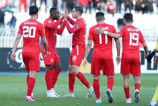 (240302) -- ALGIERS, March 2, 2024 -- CR Belouizdad s players celebrate after scoring during the CAF Champions League 2023 2024 football match between CR Belouizdad of Algeria and Medeama of Ghana in Algiers, Algeria, March 1, 2024. (SP)ALGERIA-ALGIERS-FOOTBALL-CAF CHAMPIONS LEAGUE-CR BELOUIZDAD VS MEDEAMA WuxTianyu 