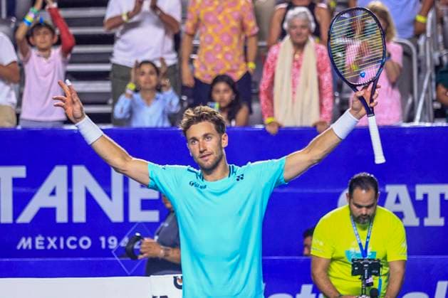 Norwegian tennis player Casper Rudd celebrates after defeating Danish player Holger Rune during his singles match at the Mexican Tennis Open, in Acapulco state of Guerrero (Mexico), 02 March 2024. Mexican Open Tennis Tournament in Acapulco Guerrero !ACHTUNG: NUR REDAKTIONELLE NUTZUNG!  Copyright: xDAVIDxGUZMANx GRAF3624 20240302-55013046807_1