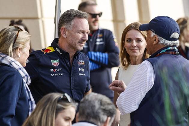 HORNER Christian (gbr), Team Principal of Red Bull Racing, portrait and his wife member of Spice Girls Geri Halliwell, portrait during the Formula 1 Gulf Air Bahrain Grand Prix 2024, 1st round of the 2024 FIA Formula One World Championship, WM, Weltmeisterschaft from February 29 to March 2, 2024 on the Bahrain International Circuit, in Sakhir, Bahrain - F1 - BAHRAIN GRAND PRIX 2024 DPPI Panoramic  240302_R01_BAHRAIN__BR35258