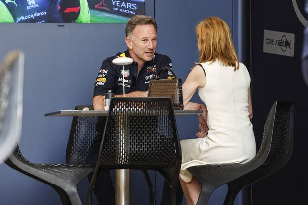 HORNER Christian (gbr), Team Principal of Red Bull Racing, portrait and his wife member of Spice Girls Geri Halliwell, portrait during the Formula 1 Gulf Air Bahrain Grand Prix 2024, 1st round of the 2024 FIA Formula One World Championship, WM, Weltmeisterschaft from February 29 to March 2, 2024 on the Bahrain International Circuit, in Sakhir, Bahrain - F1 - BAHRAIN GRAND PRIX 2024 DPPI Panoramic  240302_R01_BAHRAIN__BR35311
