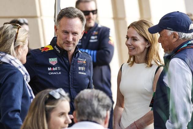 Sport Bilder des Tages HORNER Christian (gbr), Team Principal of Red Bull Racing, portrait and his wife member of Spice Girls Geri Halliwell, portrait during the Formula 1 Gulf Air Bahrain Grand Prix 2024, 1st round of the 2024 FIA Formula One World Championship, WM, Weltmeisterschaft from February 29 to March 2, 2024 on the Bahrain International Circuit, in Sakhir, Bahrain - F1 - BAHRAIN GRAND PRIX 2024 DPPI Panoramic  240302_R01_BAHRAIN__BR35269