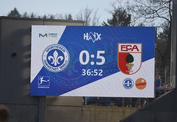 Sport Themen der Woche KW09 Sport Bilder des Tages 02.03.2024, xhbx, Fussball 1.Bundesliga, SV Darmstadt 98 - FC Augsburg emspor, v.l. Anzeigetafel 0:5 (DFL DFB REGULATIONS PROHIBIT ANY USE OF PHOTOGRAPHS as IMAGE SEQUENCES and or QUASI-VIDEO) Darmstadt *** 02 03 2024, xhbx, Soccer 1 Bundesliga, SV Darmstadt 98 FC Augsburg emspor, v l scoreboard 0 5 DFL DFB REGULATIONS PROHIBIT ANY USE OF PHOTOGRAPHS as IMAGE SEQUENCES and or QUASI VIDEO Darmstadt