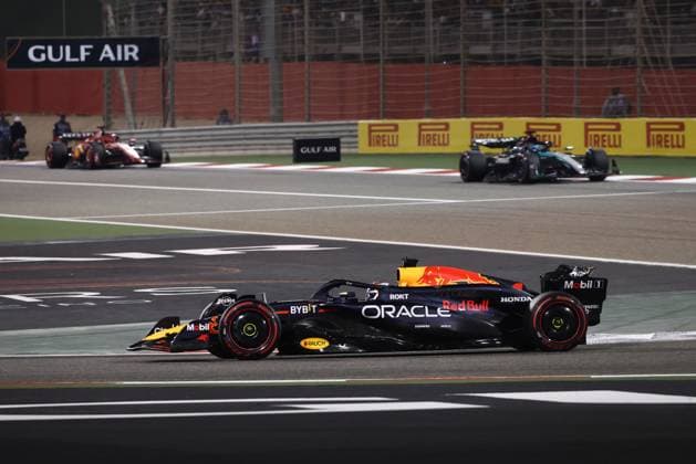 F1 Bahrain Grand Prix 2024 Max Verstappen of Red Bull Racing, George Russell of Mercedes and Charles Leclerc of Ferrari during the Formula 1 Bahrain Grand Prix at Sakhir Circuit in Sakhir, Bahrain on March 2, 2024. Sakhir Bahrain  Copyright: xJakubxPorzyckix originalFilename:porzycki-f1bahrai240302_npxKS.jpg