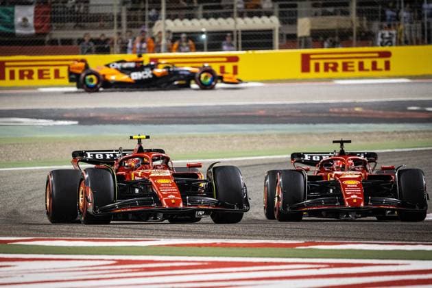 Duel between Ferrari team-mates Carlos Sainz jr , ESP, Scuderia Ferrari 55 left and Charles Leclerc, MCO, Scuderia Ferrari 16 BHR, Formula 1 race, Bahrain International Circuit, 02 03 24 BHR, Formula 1 race, Bahrain International Circuit, 02 03 24 Manama Copyright: xFoto:xEIBNER ThomasxFuesslerx EP_tfr