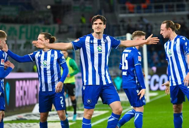 Germany, Karlsruhe, 02 03 2024, BBBank Wildpark, Karlsruher SC vs SpVgg Greuther Fuerth 2 Bundesliga, Igor Matanovic Karlsruher SC celebrates his goal Karlsruhe BBBank Wildpark Baden Wuerttemberg Germany eu-images-738