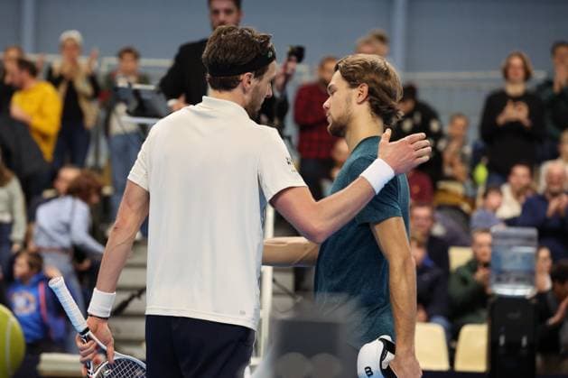 Arthur RINDERKNECH et Otto VIRTANEN (Finlande) lors du Play In Challenger Lille 2024 ATP, Tennis Herren Challenger Tour, le 2 mars 2024 TENNIS : PLAY IN CHALLENGER LILLE 02 03 2024 LaurentSanson Panoramic 