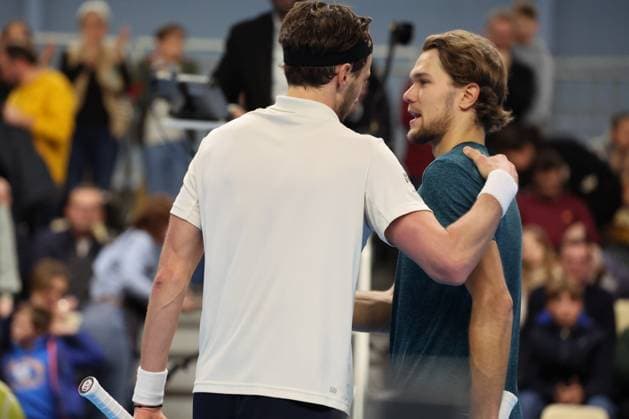Arthur RINDERKNECH et Otto VIRTANEN (Finlande) lors du Play In Challenger Lille 2024 ATP, Tennis Herren Challenger Tour, le 2 mars 2024 TENNIS : PLAY IN CHALLENGER LILLE 02 03 2024 LaurentSanson Panoramic 
