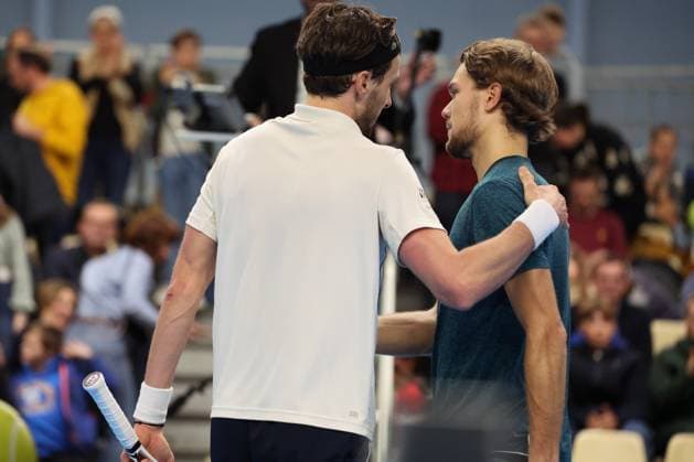 Arthur RINDERKNECH et Otto VIRTANEN (Finlande) lors du Play In Challenger Lille 2024 ATP, Tennis Herren Challenger Tour, le 2 mars 2024 TENNIS : PLAY IN CHALLENGER LILLE 02 03 2024 LaurentSanson Panoramic 