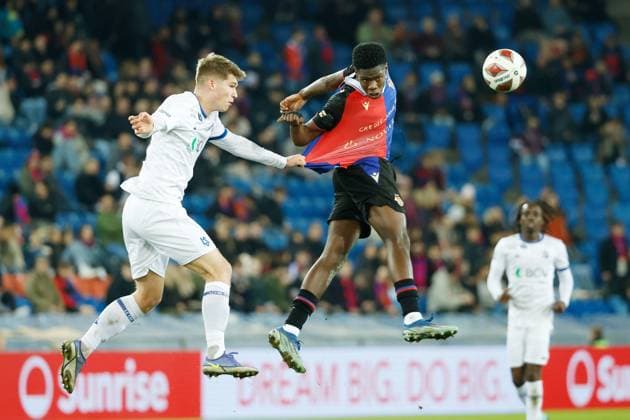 FC Basel FC Lausanne Sport Gabor Szalai vs Thierno Barry 02 03 2024 Stadion St Jakob Park Basel , SWITZERLAND , Season 2023 2024 Men Soccer Super League FC Basel FC Lausanne Sport Gabor Szalai li,Lausanne vs Thierno Barry FC Basel