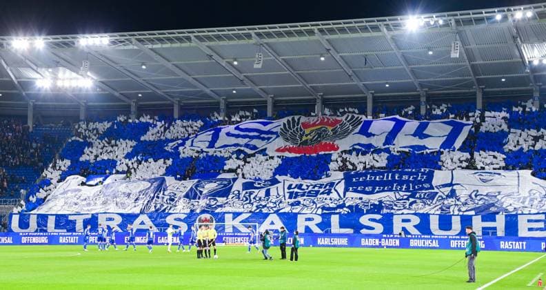Germany, Karlsruhe, 02 03 2024, BBBank Wildpark, Karlsruher SC vs SpVgg Greuther Fuerth 2 Bundesliga, choreography of the Karlsruher SC fans before the match Karlsruhe BBBank Wildpark Baden Wuerttemberg Germany eu-images-738