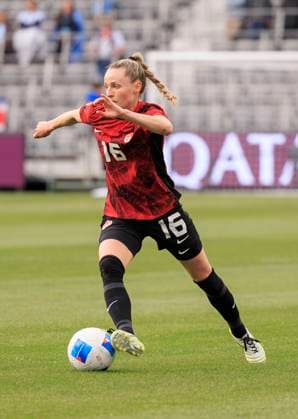 March 2, 2024, Carson, California, USA: Gabrielle Carle 16 of Canada during the 2024 Concacaf W Gold Cup Quarterfinal match against the Costa Rica on Saturday March 2, 2024 at BMO Stadium, in Los Angeles California. JAVIER ROJAS PI Carson U.S - ZUMAp124 20240302_zaa_p124_003 Copyright: xJavierxRojasx