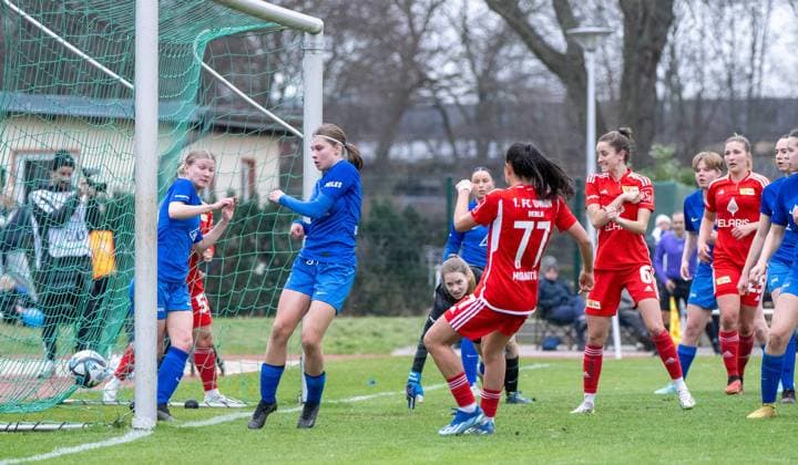 Soccer, Women, Season 2023 2024, BFV Pokal Polytan Pokal Quarterfinal , 1 FC Union Berlin Hertha BSC, Athanasia Moraitou 77, 1 Women 1 FC Union scores the goal for 3 0 against goalkeeper Sophie Kernchen Hertha BSC , 03 03 2024, Copyright: xMatthiasxKochx