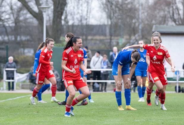 Soccer, Women, Season 2023 2024, BFV Pokal Polytan Pokal Quarterfinals , 1 FC Union Berlin Hertha BSC, v l Athanasia Moraitou 1 Women 1 FC Union , Celine Frank 1 Women 1 FC Union , Cheering after goal to 3 0, 03 03 2024, Copyright: xMatthiasxKochx