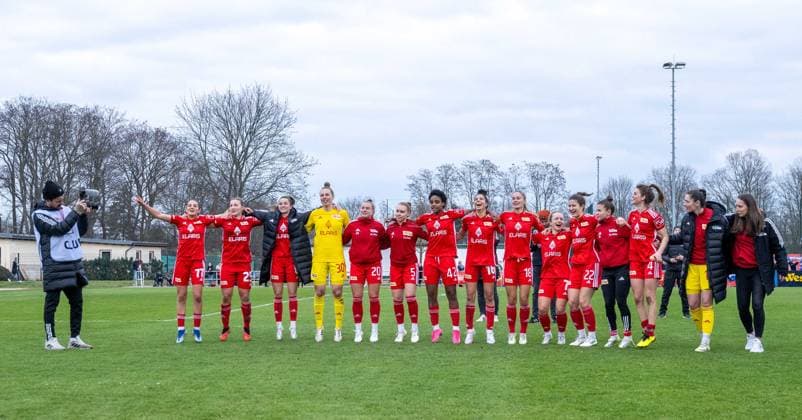 Soccer, Women, Season 2023 2024, BFV Pokal Polytan Pokal Quarterfinal , 1 FC Union Berlin Hertha BSC, Union cheering after the final whistle, 03 03 2024, Copyright: xMatthiasxKochx