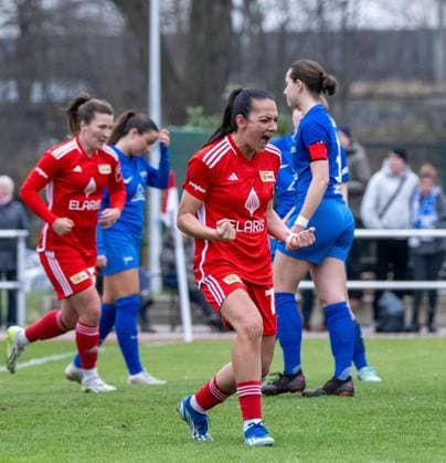 Soccer, Women, Season 2023 2024, BFV Pokal Polytan Pokal Quarterfinal , 1 FC Union Berlin Hertha BSC, Athanasia Moraitou 1 Women 1 FC Union , Cheering after goal to 3 0, 03 03 2024, Copyright: xMatthiasxKochx