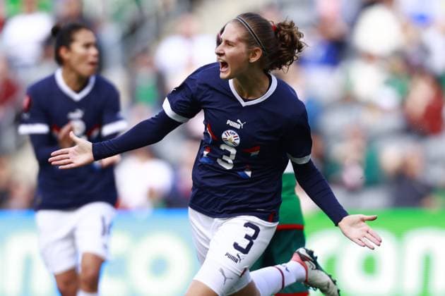 RECORD DATE NOT STATED Concacaf W Gold Cup 2024 Mexico vs Paraguay Camila Barbosa celebrates her goal 2-1 of Paraguay during the Quarter-finals match between Mexico and Paraguay as part of the Concacaf Womens Gold Cup 2024, at BMO Stadium on March 03, 2024 in Los Angeles, California, United States. LOS ANGELES CALIFORNIA UNITED STATES  Copyright: xUlisesxNaranjox 20240303173639_CWGC_2024_CF_MEX_PAR_BARBOSA217