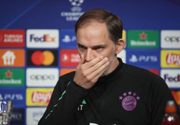 Munich, Germany 04 March 2024 Football, Men, Bundesliga, Season 2023 2024, FC Bayern Munich, Press conference Here in the picture Thomas Tuchel, coach FC Bayern Munich at the press conference, hand in front of mouth, gesture