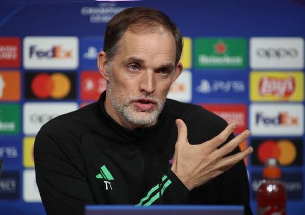 Munich, Germany 04 March 2024 Football, Men, Bundesliga, Season 2023 2024, FC Bayern Munich, Press conference Here in the picture Thomas Tuchel, coach FC Bayern Munich at the press conference, hand, hand movement, speaking