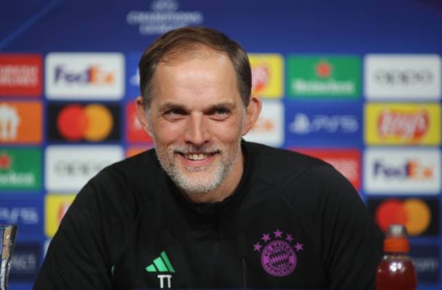 Munich, Germany 04 March 2024 Football, Men, Bundesliga, Season 2023 2024, FC Bayern Munich, Press conference Here in the picture Thomas Tuchel, coach FC Bayern Munich at the press conference, smiling, grinning