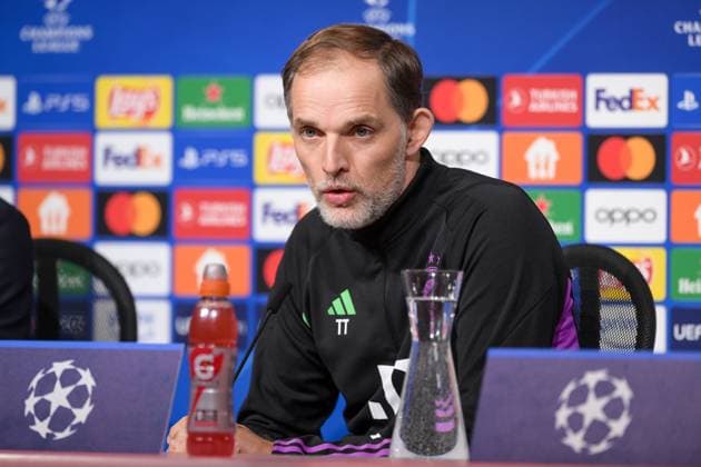 Soccer, UEFA Champions League, 20240304, Press conference FC Bayern Munich SS Lazio Rome In the picture Coach of FC Bayern Munich Thomas TUCHEL speaks Munich Allianz Arena Bayern Germany Copyright: Passion2Press MarkusxFischerx