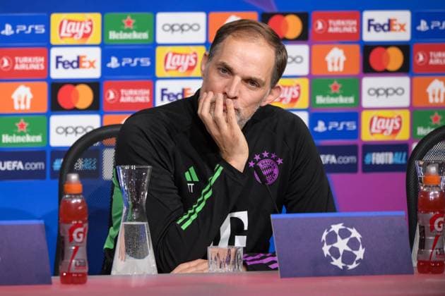 Soccer, UEFA Champions League, 20240304, Press conference FC Bayern Munich SS Lazio Rome In the picture Coach of FC Bayern Munich Thomas TUCHEL listens to questions concentrated focused hand on chin Munich Allianz Arena Bayern Germany Copyright: Passion2Press MarkusxFischerx