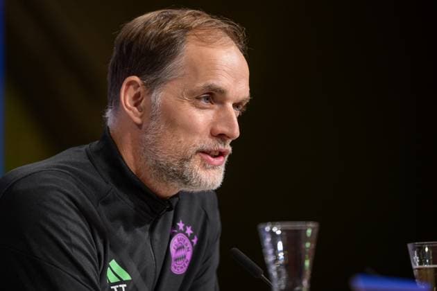 Soccer, UEFA Champions League, 20240304, Press conference FC Bayern Munich SS Lazio Rome In the picture Coach of FC Bayern Munich Thomas TUCHEL speaks Munich Allianz Arena Bayern Germany Copyright: Passion2Press MarkusxFischerx