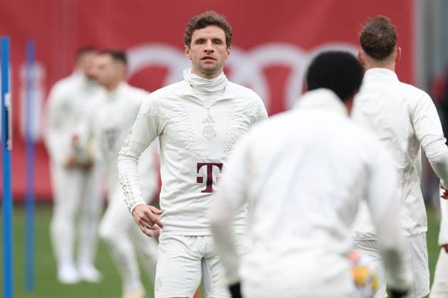 Thomas Mueller 25 FC Bayern Muenchen at final training, final training, FC Bayern Muenchen, Champions League, football, round of 16, second leg, 04 03 2024 Muenchen Bayern Germany Copyright: xkolbert-press ChristianxKolbertx