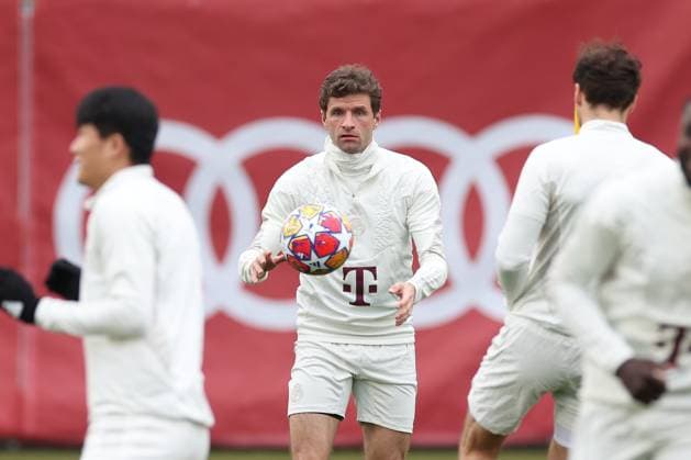 Thomas Mueller 25 FC Bayern Muenchen at final training, final training, FC Bayern Muenchen, Champions League, football, round of 16, second leg, 04 03 2024 Muenchen Bayern Germany Copyright: xkolbert-press ChristianxKolbertx