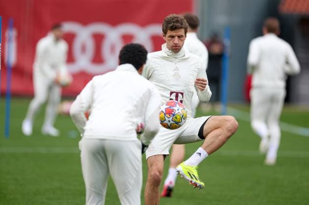Thomas Mueller 25 FC Bayern Muenchen at final training, final training, FC Bayern Muenchen, Champions League, football, round of 16, second leg, 04 03 2024 Muenchen Bayern Germany Copyright: xkolbert-press ChristianxKolbertx