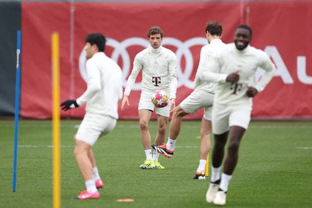 Thomas Mueller 25 FC Bayern Muenchen at final training, final training, FC Bayern Muenchen, Champions League, football, round of 16, second leg, 04 03 2024 Muenchen Bayern Germany Copyright: xkolbert-press ChristianxKolbertx